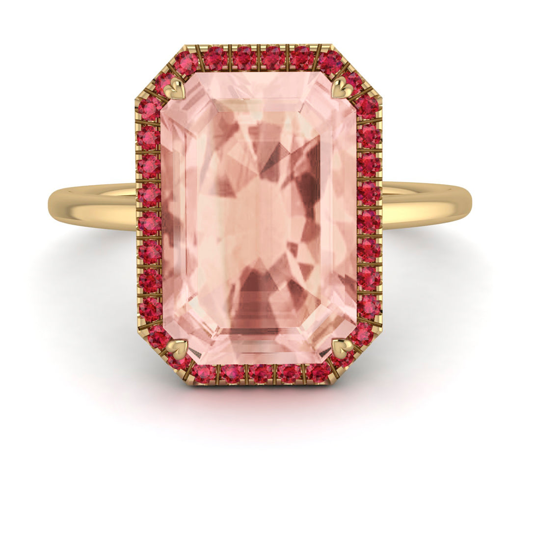 Halo Emerald Cut Morganite Engagement Ring - Izabella No. 910